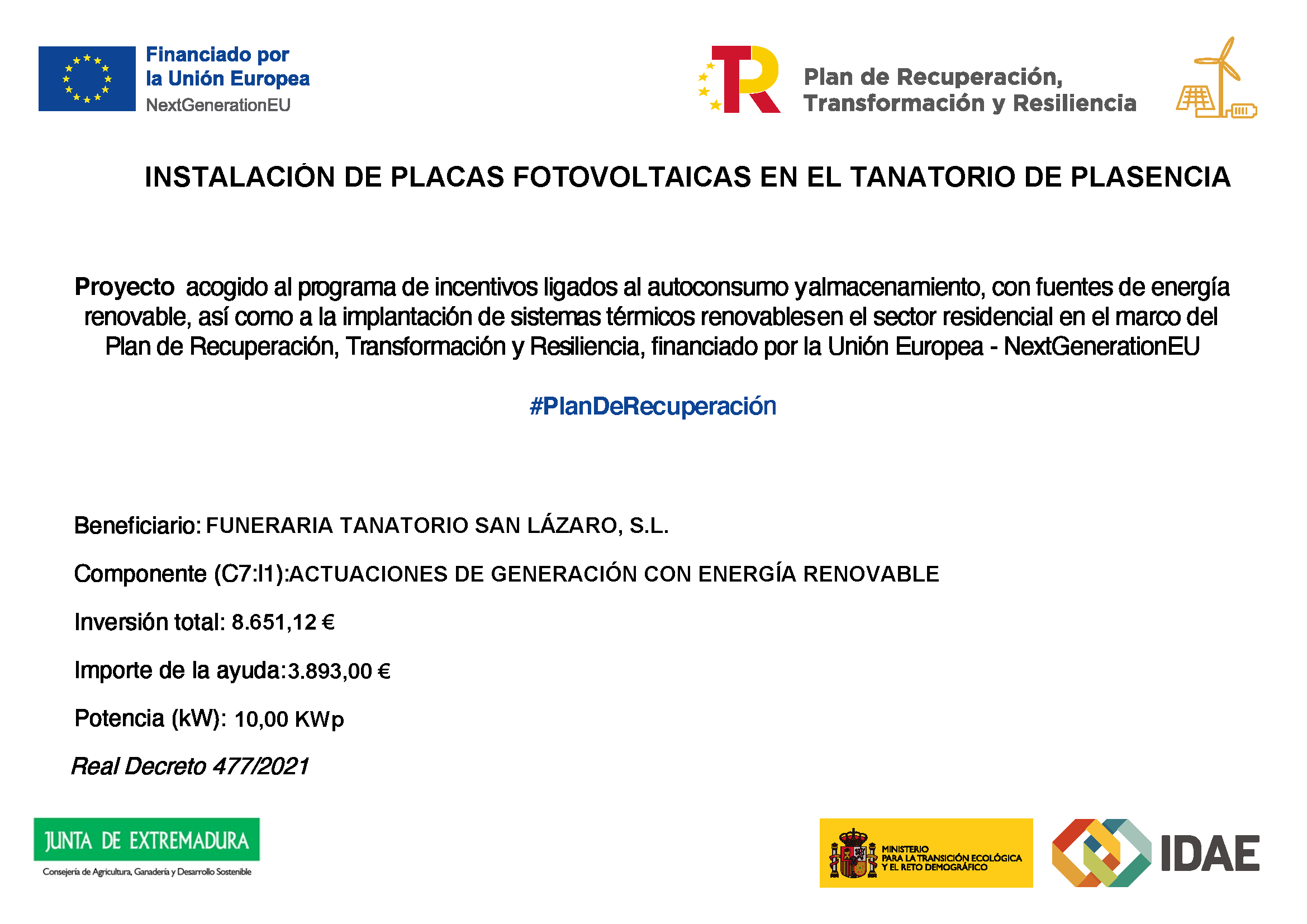 CARTEL_Generacion Funeraria Tanatorio San Lázaro SL Tanatorio Plasencia: Crematorio San Lázaro 1